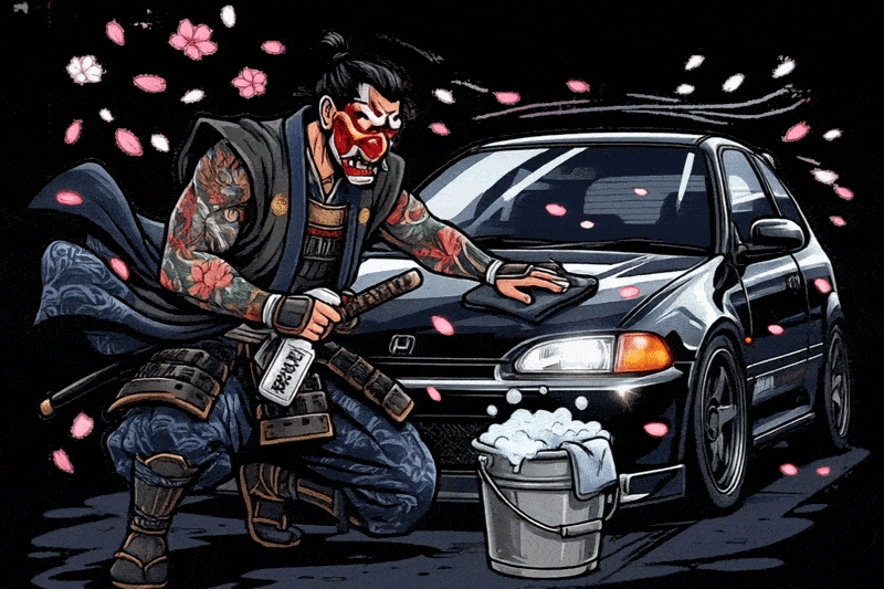 Sensei samurai detailing a black car